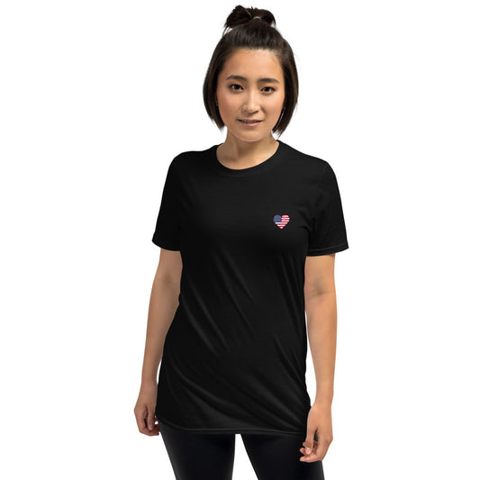 Women's Heart T-Shirt Red, White, Blue wording