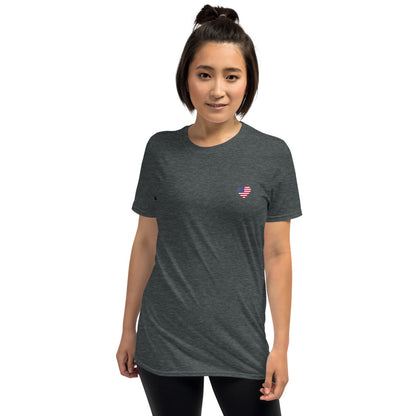 Women's Heart T-Shirt Red, White, Blue wording
