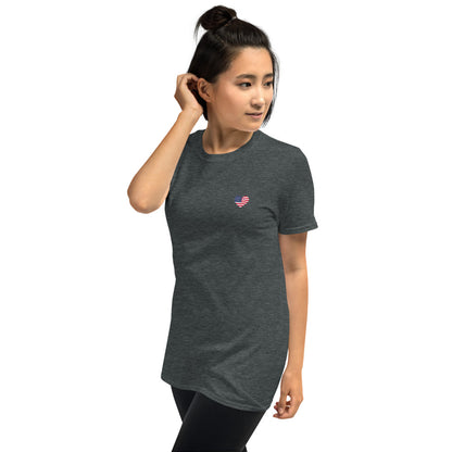Women's Heart T-Shirt Red, White, Blue wording