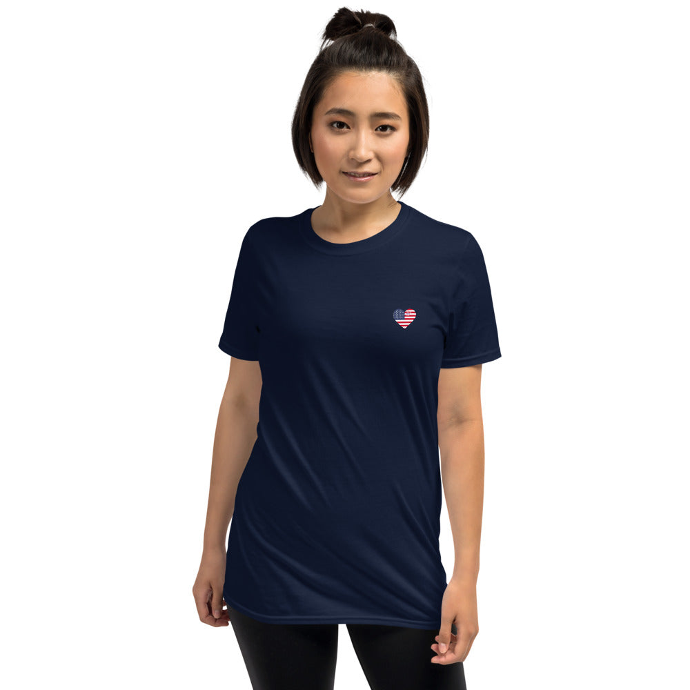 Women's Heart T-Shirt Red, White, Blue wording
