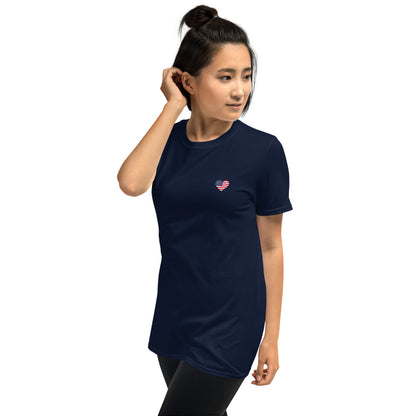 Women's Heart T-Shirt Red, White, Blue wording