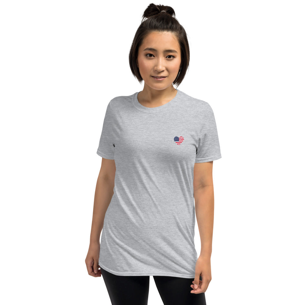 Women's Heart T-Shirt Red, White, Blue wording