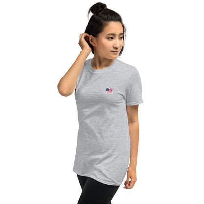Women's Heart T-Shirt Red, White, Blue wording
