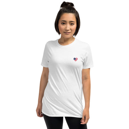 Women's Heart T-Shirt Red, White, Blue wording