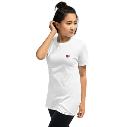 Women's Heart T-Shirt Red, White, Blue wording